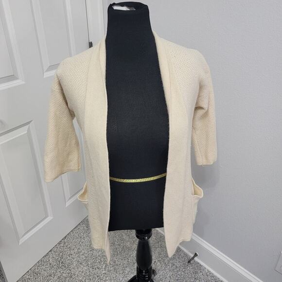 Vintage Pendleton Cream Merina Wool 3/4 Sleeve Cardigan Sweater w Pockets Size L - Picture 1 of 10
